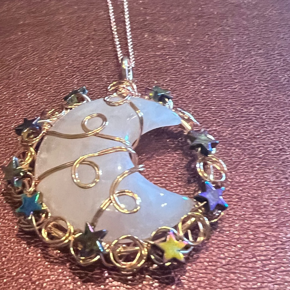 Opal Half Moon and Rose Gold Necklace